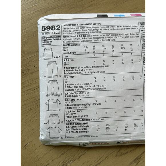 Simplicity Sewing Pattern 5982 Toddler Sailor outfit Shorts Top Unisex 1/2-4 UC - Picture 3 of 5